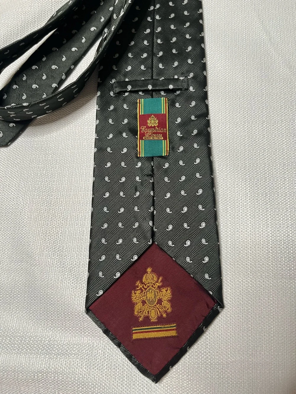 Equestrian Firenne 100% Silk Dark Green Paisley Tie Old Money Menswear Luxury